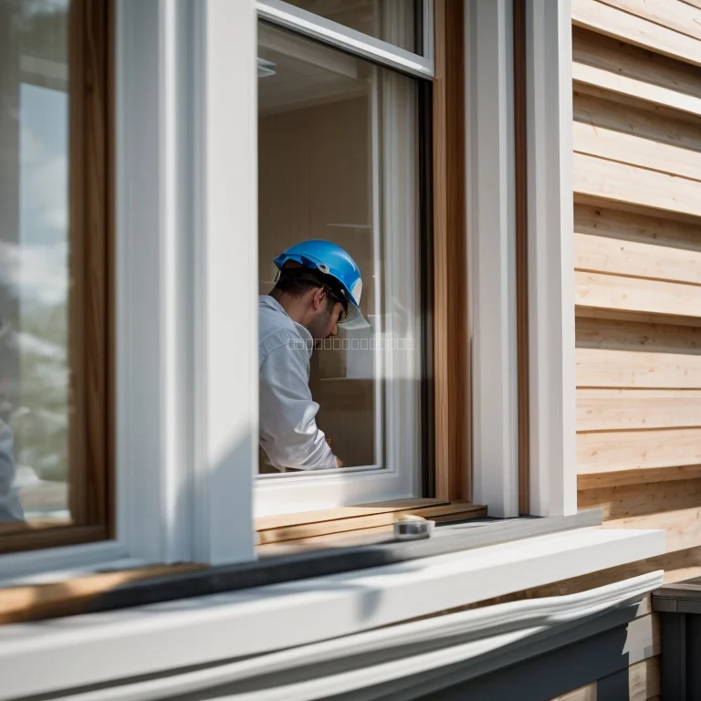 Fachkraft bei Fensterreinigung